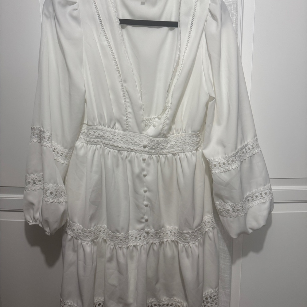White Lace Trim Babydoll Dress